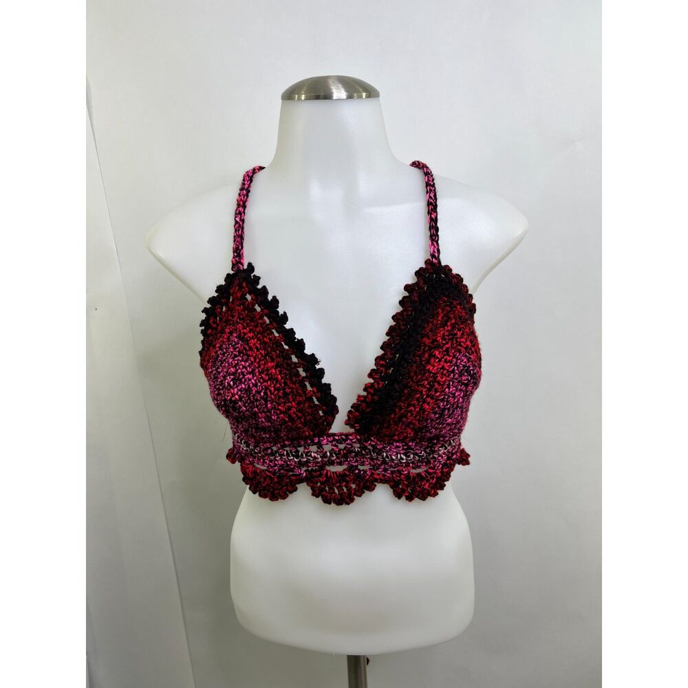 Handmade Crochet Bralette Top: Medium Acrylic Boho Festival Bra